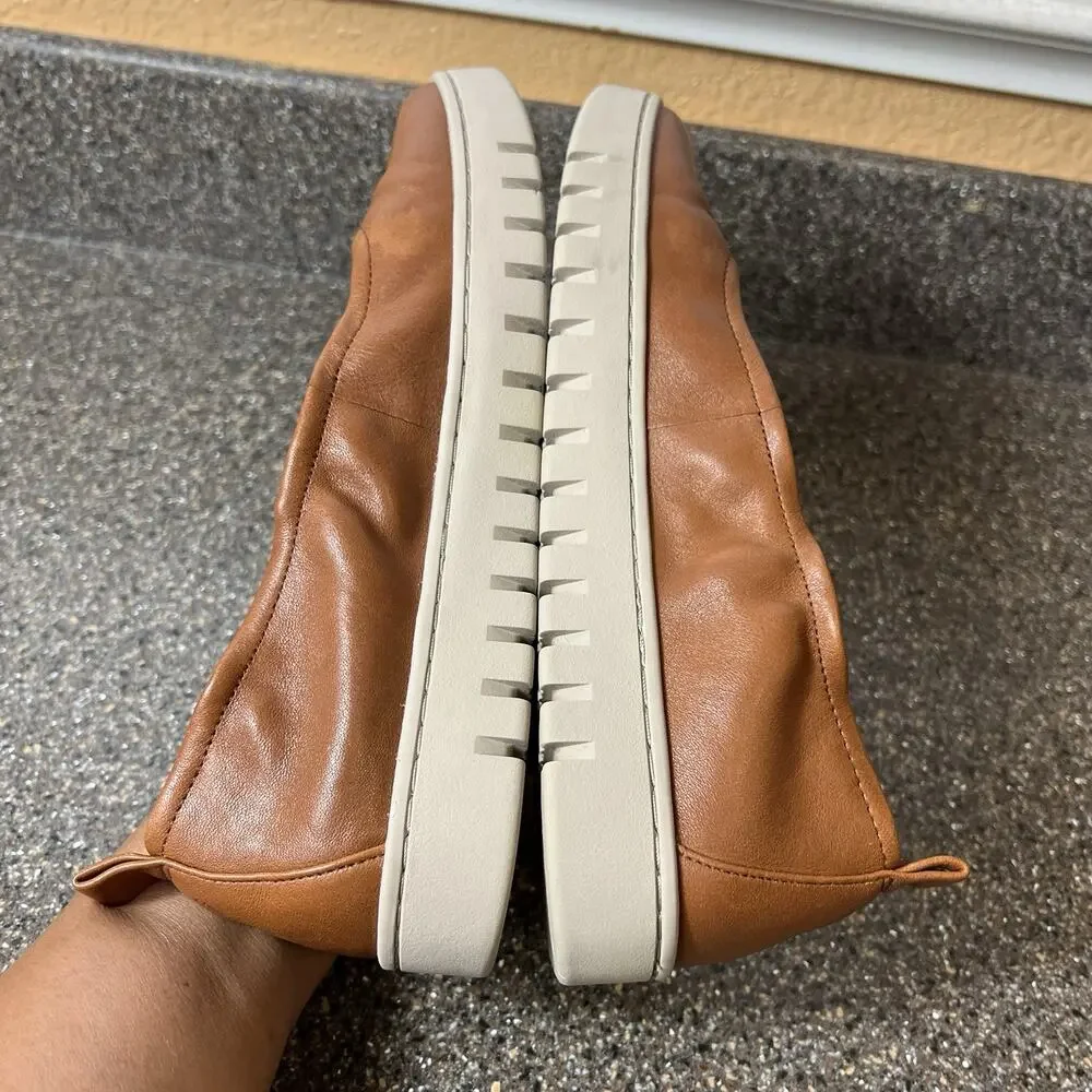 Vionic Tan Leather Slip On Wedge Shoes Womens Sz 9 Comfort Casual Stretch Loafer